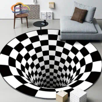 Black and white stereovision psychedelic circular Carpets lattice living room bedroom floor mat 3D illusion trap rug