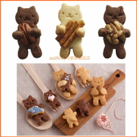 asdfkitty*貝印 COOKPAD餅乾壓模型-長手臂親子貓-抱堅果.鳳梨酥.壓起司-日本製