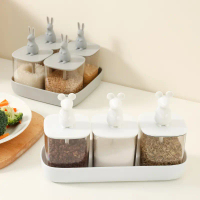 Cartoon Rabbit Spoon Lid Integrated Seasoning Jar Multi-Compartment Storage Kitchen Seasoning Jar Sa