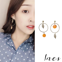 【INES】韓國設計手作不對稱幾何圓木片小樹圓環造型耳環