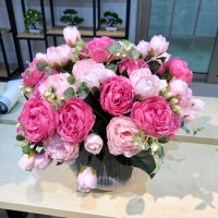5 Big Heads/Bouquet Peonies Artificial Flowers Silk Peonies Bouquet 4 Bud Flowers Wedding Home Decoration Fake Peony Rose Flower