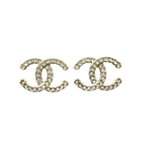 【二手名牌BRAND OFF】CHANEL 香奈兒 金色鍍金 雙C水鑽 耳環