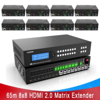 8X8 HDMI Matrix Extender up to 65m with 8 HDMI Loop Out 4K60Hz HDMI Video Switch