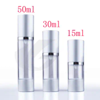 30ml X 20 luxury silver airless vacuum pump cosmetic containers aluminum ,1oz travel size lotion cream airless pump bottles