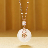 【巴黎精品】現貨+預購 925純銀項鍊和闐玉吊墜(平安扣鑲鑽鏤空葫蘆女飾品3色a1cj47)