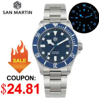 San Martin SN0121T Titanium Diving Watch NH35 Automatic Movement Watches Grade2 Titanium 120 Click Waterproof 300m Wristwatch