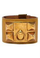 Hermès 二手愛馬仕皮革鍍金 Collier De Chien 手環 T3