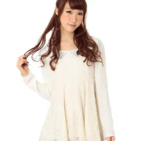 SALES Japan Liz Lisa Cotton Knitting And Lace Long Sleeve Dress Top