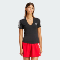 adidas 愛迪達 上衣 女款 短袖上衣 運動 三葉草 3 S V-NECK TEE 黑 IU2416