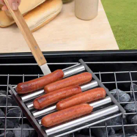 Barbecue Sausage Grilling Rack Roller BBQ Picnic Camping BBQ Hot Dog Grill Pan Stainless Steel Sausage Roller Rack