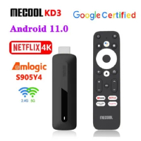 50PCS Mecool KD3 Amlogic S905Y4 Smart TV Stick Android 11 ATV Google Certified 2GB 8GB DDR4 Wifi BT