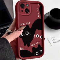 Sarung Telefon, Untuk iPhone 15 Plus, Corak Kucing Hitam Comel, Sarung Gel Silika Kalis Kejutan bts