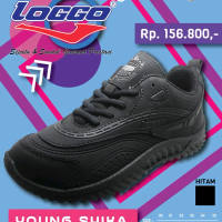 Sepatu Sekolah Anak Laki-Laki Perempuan Loggo Young Shika Tali Full Hitam Tanpa Hak Fashion