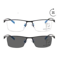 Ultralight Progressive Multifocal Photochromic Reading Glasses Mens Anti Blue Ray Presbyopic Glasses Half Frame Readers