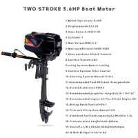 Two Stroke 3.6 HP Powerful Petrol Boat Motor for 2.0-2.6 m Inflatable Kayak Boat 3-4 Person Kayak Boat Canoe Gasoline Engine