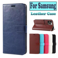 20pcs For Samsung Galaxy S24 S23 Ultra S22 Plus S21 S20 Note 20 Pro A53 A73 M14 A52S A12 A30 A50 Crazy Horse Wallet Leather Case