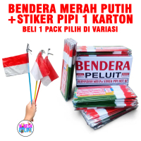 Bendera Merah Putih + Stiker Pipi 1 Pack isi 20 / Bendera Merah Putih Persegi Panjang isi 20 + Pelui