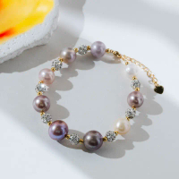 Gelang mutiara gula berkilau air tawar 9–10 mm (dengan tekstur pertumbuhan mutiara) TK10785