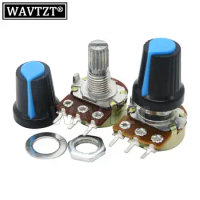 5Sets WH148 15mm 3pin + Blue Rotary Switch Knobs Cap Kit B1K 2K 5K 10K 20K 50K 100K 250K 500K 1M Carbon Film Potentiometer