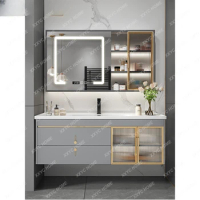 Light Luxury Bathroom Cabinet Combination Integrated Ceramic Basin Solid Wood Bathroom Smart Mirror Washbasin Cabinet