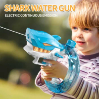 Electric Water Gun For Kids Shark Rechargeable Automatic Squirt Guns One-Button Powerful Water Gun Toy Summer Outdoor Game Gifts