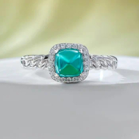 New Live streaming new S925 silver simulated emerald 5 * 5 sugar tower ring daily fashion minimalist wedding ring