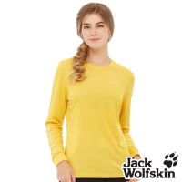 【Jack wolfskin 飛狼】女 銀離子抗菌長袖排汗衣 LOGO印花T恤『琥珀黃』