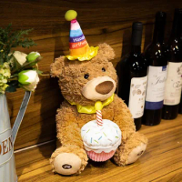 Cartoon Birthday Cake Teddy Bear Doll Singing Little Bear Doll Children's Plush Toy Birthday Gift