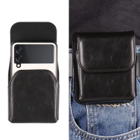 Leather Phone Case For Samsung Z Flip5 Flip4 Flip3 Flip2 Belt Clip Holster Phone Pouch Cover Galaxy Z Flip 6 Motorola Razr 40