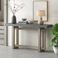59.1 Inch Extra Long Sofa Table, Contemporary Console Table with Industrial-Inspired Concrete Wood Top, Entryway Table
