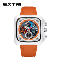 Extri Original Best Dress Watches Square Men Big Size Orange Strap Unique Design Multifunction Watches for Men White