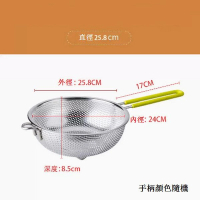 長柄瀝水籃不銹鋼濾網大漏勺【單柄25.8cm+矽膠手柄】 