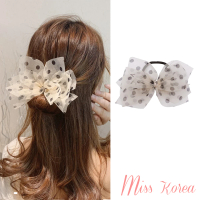【MISS KOREA】蝴蝶結盤髮器 紗花盤髮器/韓國設計浪漫波點蝴蝶結紗花丸子頭盤髮器(2色任選)