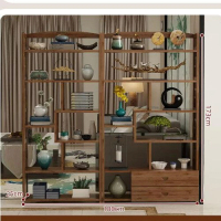 木製置物架屏風（【組合款】6層180長【簡約+抽屜】）