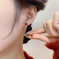 Anting Tindik Titanium Permata Merah Earrings
