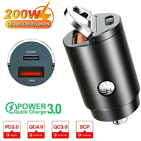 【日本代購】200W QC3.0 PD 車用充電器 5A 快速充電 2 連接埠 12-24V 點煙器插座汽車 USBC 充電器適用於 iPhone 電源轉接器