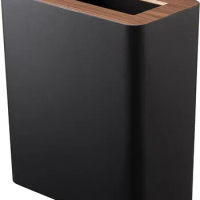 Yamazaki Home Trash Can - Small Modern Home Wastebasket for Bathroom Kitchen office Steel + Wood One Size Walnut