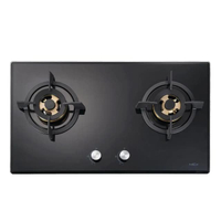 เตาฐานกระจกนิรภัย 2 หัวเตาแก๊สทองเหลือง รุ่น V7825C สีเงิน