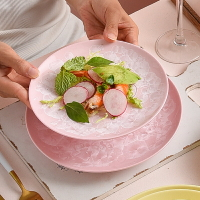 玉冰花瓷盤子創意涼菜盤餐盤套裝家用陶瓷圓盤飯盤餐具早餐盤深盤
