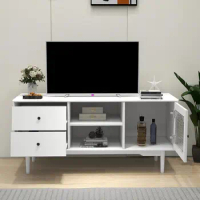 47" Tv Cabinet with Glass Door Cabinet, TV Stand for 45/50/55 Inch TV with Drawers and Shelves for Living Room