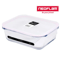 NEOFLAM 專利無膠條玻璃保鮮盒長型1500ml-白上蓋粉紅膠條