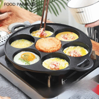 FOOD PARADISE Máy làm bữa sáng Đúc sắt Chảo trứng 7 lỗ Không dính Hiệu quả Chảo chiên nhà bếp Tròn T