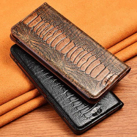 Ostrich Veins Genuine Leather Flip Case For OnePlus 9 9R 9E 9RT 10 Pro Card Pocket Wallet Phone Cover