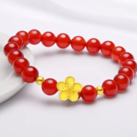24k pure gold beads bracelets pearl bracelet 999 real gold charms bracelets red agate charms bracelet