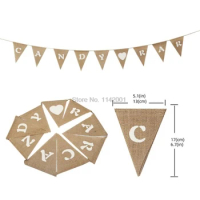 300set 9pcs/set Candy Bar Heart Print Banner Hessian Pennant Triangle Burlap Banner Triangle Flags for Party Decoration 5BB5796
