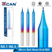 XCAN Carbide Milling Cutter R0.25-R0.45 Two Flute Micro Mill for Wood Ball Nose End Mill CNC Machine Router Bit Milling Tool