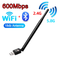 600Mbps USB Network Card Bluetooth Adapter Dual Band 2.4G 5G WiFi Dongle 18dBi High Gain Antenna Free Driver for Windows Mac OS