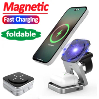 3 in 1 Magnetic Wireless Charger Stand Pad Foldable for iPhone 14 13 12 Apple Watch 8 7 SE AirPods Fast Charging Dock Station