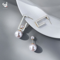 一款三戴雙面珍珠耳環2020新款潮韓國氣質金屬耳墜小眾設計耳飾品
