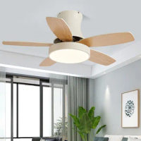 Ceiling Fan Light with 5 Wood Fan Blades Remote Control Bedroom Ceiling Fan Lamp Dining Room Modern Low Floor Led Ventilators